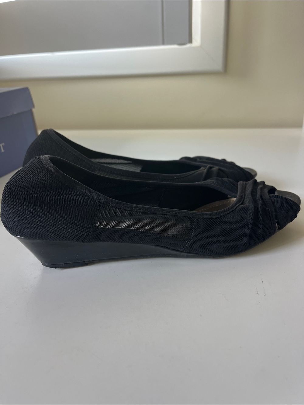 Scott Black Mesh Wedge Flats with Ruched Toe